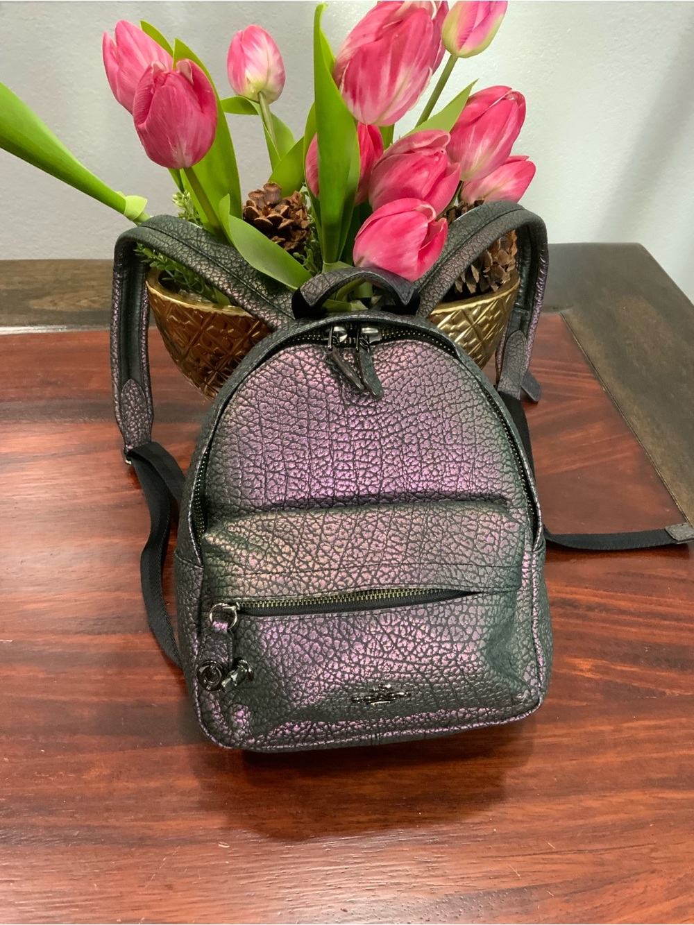 Coach Iridescent Pink-Gray Mini Backpack